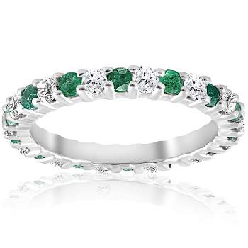 Pompeii3 1 1/2ct Emerald Diamond Eternity Ring 14K White Gold