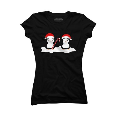 Junior's Design By Humans Christmas penguins are so cute By happinessinatee T-Shirt