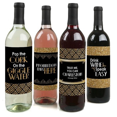 Big Dot of Happiness Roaring 20's - 1920s Art Deco Jazz Party Decorations for Women and Men - Wine Bottle Label Stickers - Set of 4