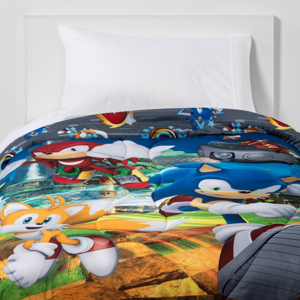 Photos - Duvet Twin Sonic the Hedgehog Run Rings Around You Reversible Kids' Comforter