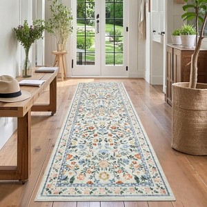 Area Rug - Non-Slip Soft Farmhouse Floral Carpet Low Pile Non-Shedding Foldable Printed Rug for Living Room, Home Office Kids Playroom - 1 of 4