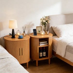 1PC/2PCS Multifunction Fluted Side Table with Charging Hub Sliding Door, Accent End Table with Adjustable Storage Mid Century Modern  for Small Space - 1 of 4