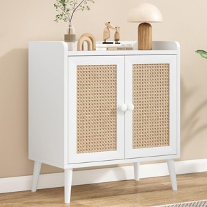 SEVOBAL Utility Storage Cabinets Vintage Rattan Sideboard Cabinet, Stylish Storage for Dining Room, Living Room and Hallway, White, 15"*26.4"*30" - 1 of 4