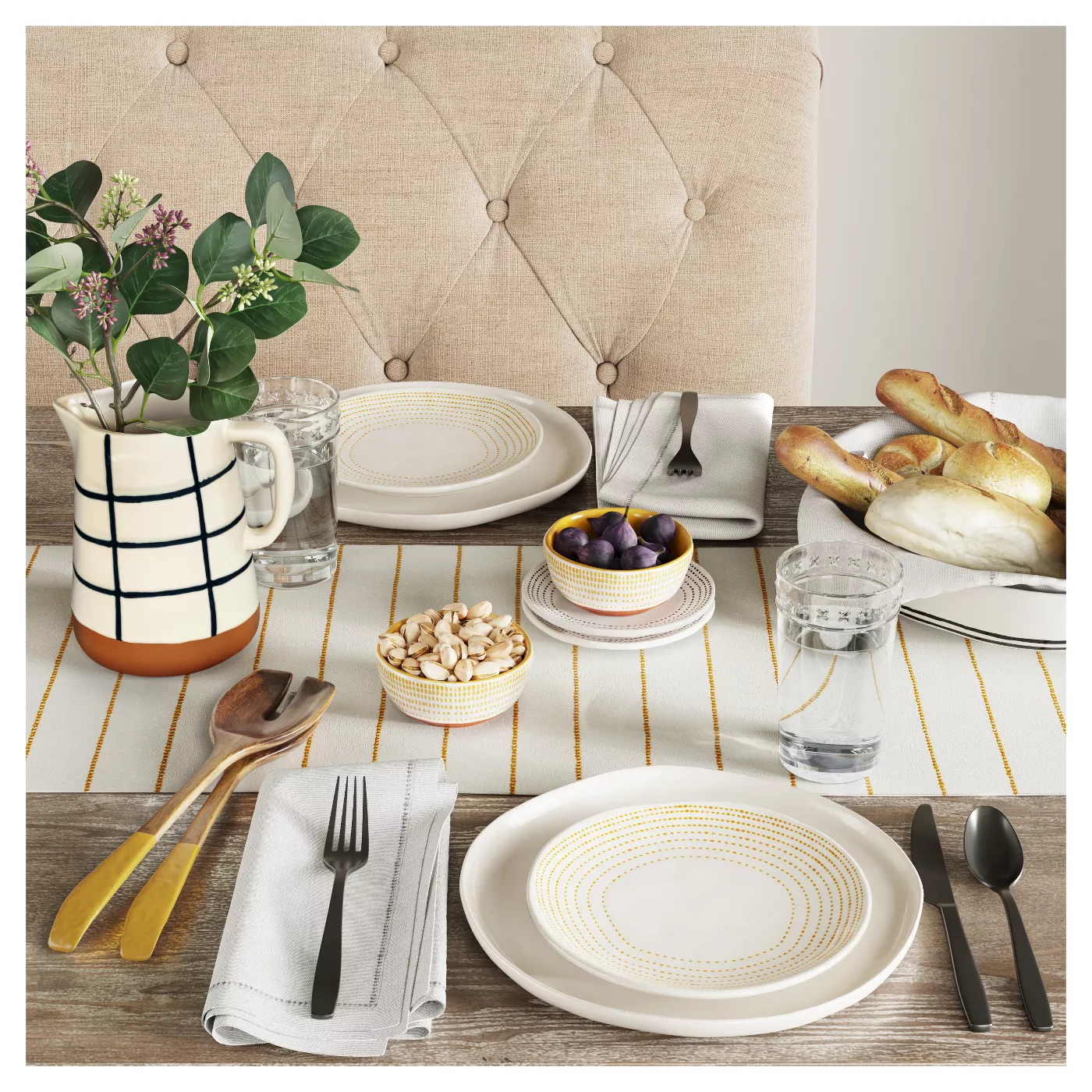 Embroidered Stripe Table Runner - Golden Yellow - Hearth & Hand.