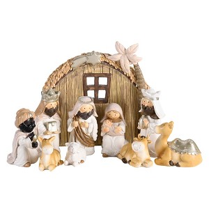 Dicksons 10-Piece Nativity Family Wisemen Animal Star Palm Tree - 7.25 x 7 Inch White/Brown Resin Collectible Tabletop Figurine - 1 of 1