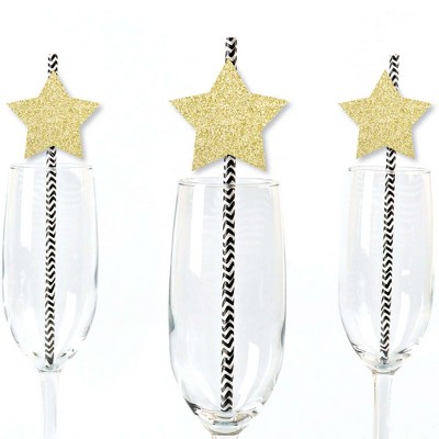 Big Dot of Happiness Gold Glitter Star Party Straws - No-Mess Real Gold Glitter Cut-Outs & Decorative Star Party Paper Straws - Set of 24