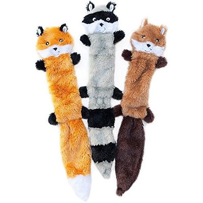 ZippyPaws Skinny Peltz - No Stuffing Dog Toy Pack , Squeaky Pet Toys, Soft Plush Variety Pack, Fox, Raccoon, and Squirrel - 18"