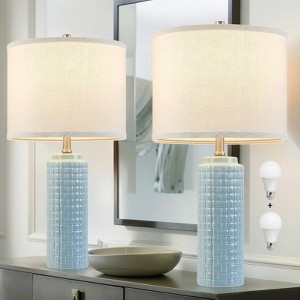 GTCLIGHTING 24.8" Modern Ceramic Bedside Lamp Set of 2, 3 Color Temperature Bulbs Included - Farmhouse Nightstand Lamps for Living Room Bedroom - 1 of 4