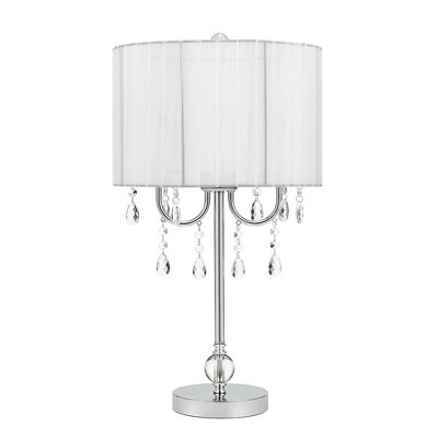 23" Chandelier Table Lamp with Dazzling Clear Beads/Organza Pleated Shade Silver - Cresswell Lighting
