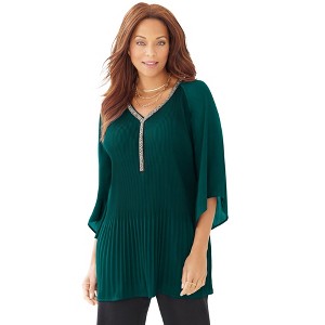 Catherines Petite Bejeweled Pleated Blouse - 1 of 3