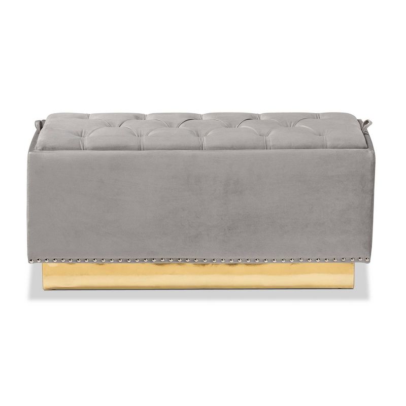 Powell Velvet Fabric Upholstered and PU Leather Storage Ottoman Gold/Gray - Baxton Studio, 4 of 11