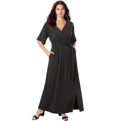 Roaman's Women's Plus Size Ultrasmooth Faux Wrap Maxi Dress