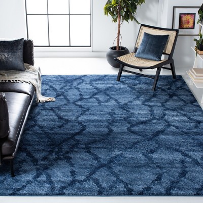 Retro Blue and Dark Blue Abstract Shag Rug, 10' x 14'