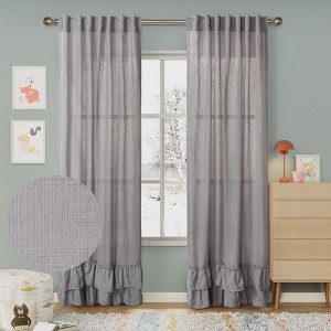 Awesome Home  Textured Double Ruffle Rod Pocket Curtains Pair - 1 of 4