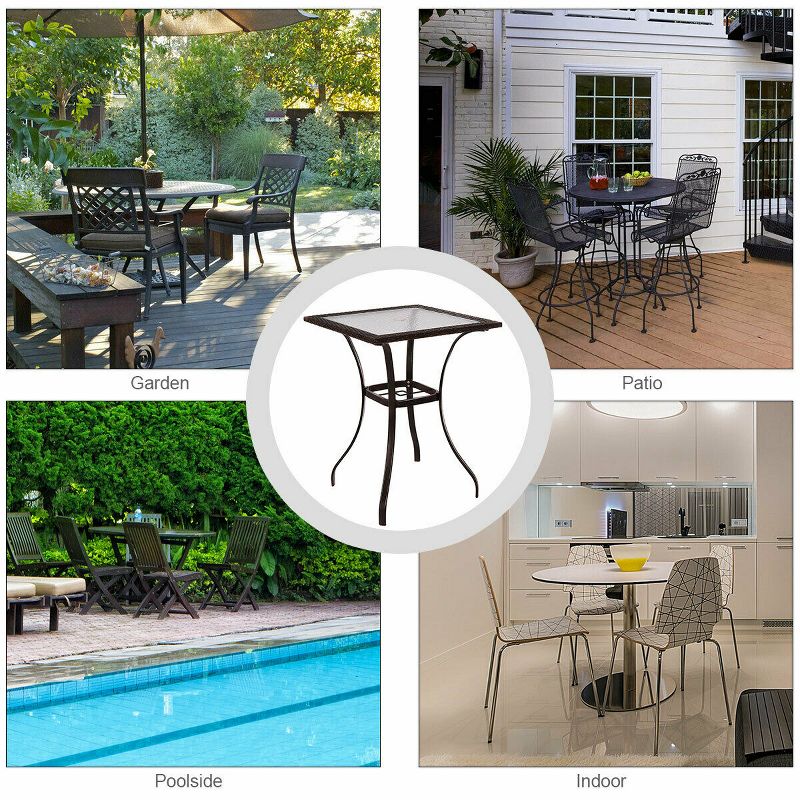 Outdoor Patio Rattan Wicker Bar Square Table Glass Top Yard Garden Furniture NEW, 5 of 9