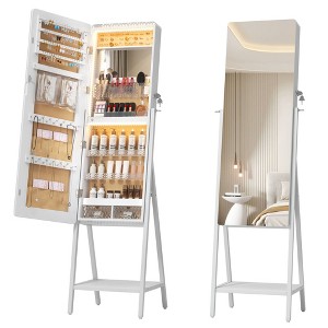 Fredees RGB LED Jewelry Mirror Cabinet, Standing Armoire Organizer, Full-Length Floor Mirror with Jewelry Storage & LED Lights - 1 of 4