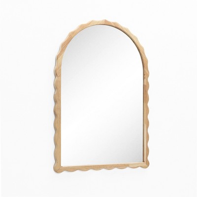 34-Inch Tall Arch Natural Rubberwood Scalloped Frame Wall Mirror