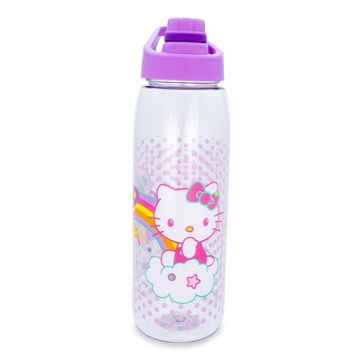 Silver Buffalo Sanrio Hello Kitty and Joey Rainbow Plastic Water Bottle With Screw-Top Lid