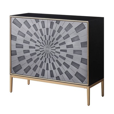 39" Black and Gray Wood Console Table with Brass Legs