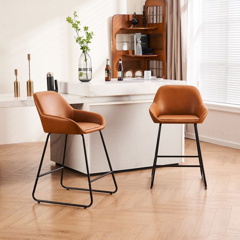 FERPIT 24" Bar Stools Modern PU Leather, Kitchen Counter Height Bar Stoolwith Back Set of 2, Brown, 2 of 7