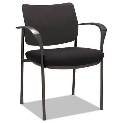 Black Fabric and Metal Guest Chair with Fixed Arms, Set of 2