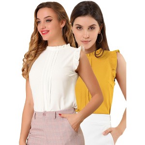 Allegra K Women's Ruffled Crew Neck Office Vintage Sleeveless Blouses 2 Pcs - 1 of 4