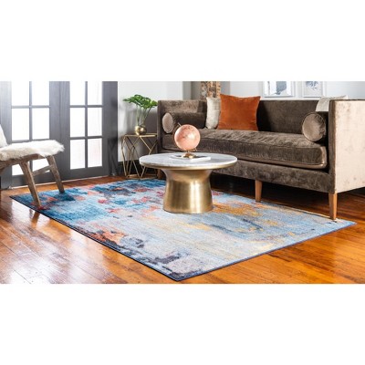 Soho Breeze 4' x 6' Light Blue Abstract Easy-Care Rug
