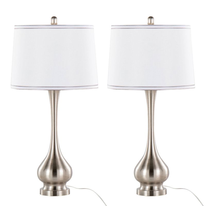 LumiSource (Set of 2) Cairo 28.75&#34; Contemporary Metal Table Lamps Brushed Nickel and White Linen Shade with Silver Trim from Grandview Gallery, 1 of 7