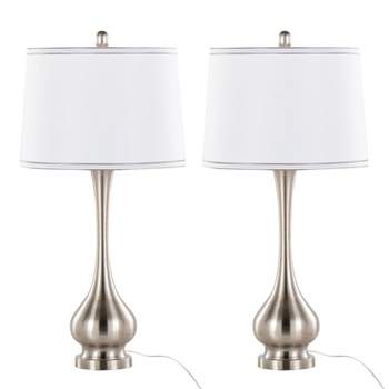 LumiSource (Set of 2) Cairo 28.75" Contemporary Metal Table Lamps Brushed Nickel and White Linen Shade with Silver Trim from Grandview Gallery
