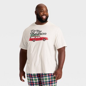 Men's "Tis the Season" Short Sleeve Holiday Matching Family Pajama Shirt - Wondershop™ Cream - 1 of 4
