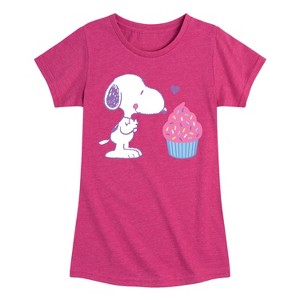 Girls' - Peanuts - Snoopy Heart Cupcake Fitted Short Sleeve Graphic T-Shirt - 1 of 4