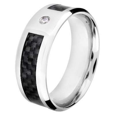 Men's Crucible Stainless Steel and Carbon Fiber Ring with Cubic Zirconia - Black (10)