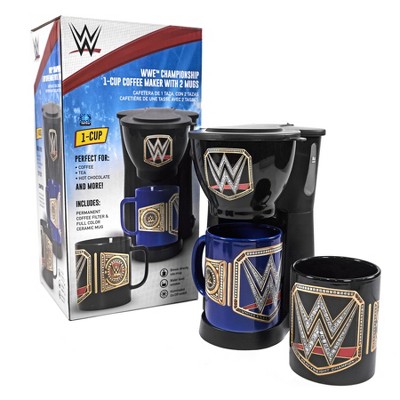 Uncanny Brands WWE Single Cup Coffee Maker Gift Set with 2 Mugs - Caffeinate Like A Champion