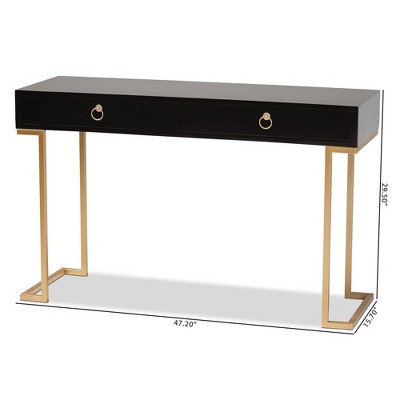 Black and Gold Wood Metal 2-Drawer Console Table