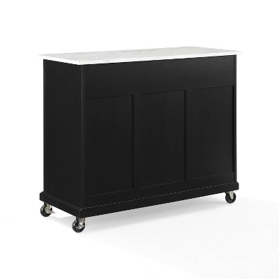 Avery Distressed Black Kitchen Island with Faux-Marble Top