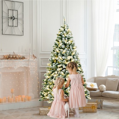 6ft White Snow Flocked Pine Christmas Tree with LED Lights