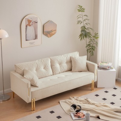 DOMETOUR 70" Velvet Sofa Couch Luxury Modern Upholstered 3-Seater sofa with 2 Pillows for Living Room