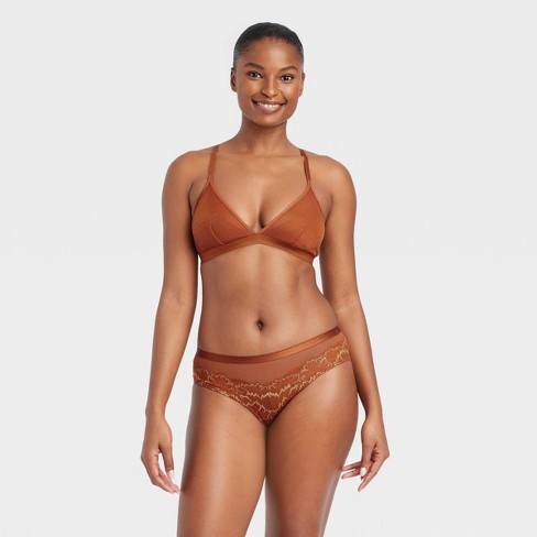 Women's Lace and Mesh Cheeky Underwear - Auden™ Brown XL
