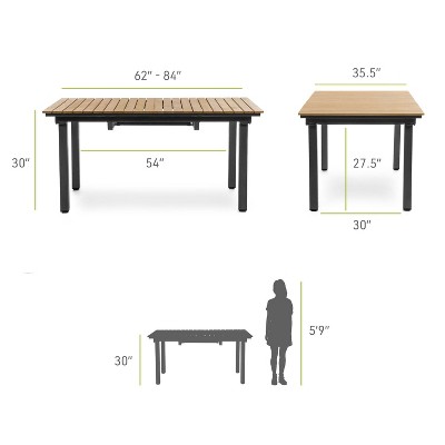 Greemotion 61.5"-93.9" Natural Teak and Metal Extendable Outdoor Dining Table