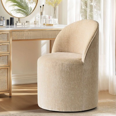 Upholstered Vanity Chair with Casters, Armless Chenille Makeup Chair with Wheels for Bedroom or Dressing Table-Maison Boucle