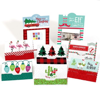 Big Dot of Happiness Red and Green Assorted Holiday Cards - Christmas Money and Gift Card Holders - Set of 8