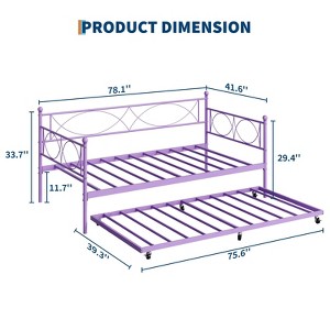 Coucheta Twin Daybed with Trundle, Metal Frame & Steel Slat Support, Multifunctional for Bedroom, Living Room, Guest Room - 1 of 4