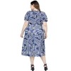 24seven Comfort Apparel Plus Size Navy and White Short Sleeve Tie Waist Midi Dress - image 3 of 4