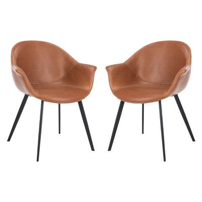 Set of 2 Dublin Mid-Century Modern Leather Dining Tub Chairs Cognac/Black - Safavieh