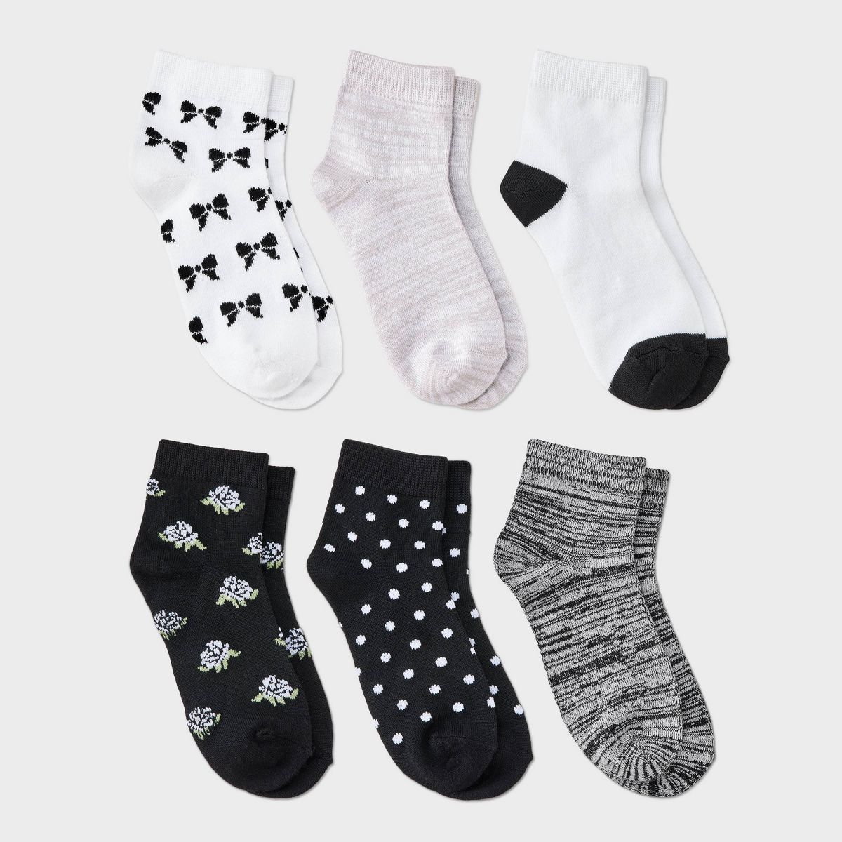 Girls' 6pk Bow Ankle Socks - Cat & Jack™ Black/White