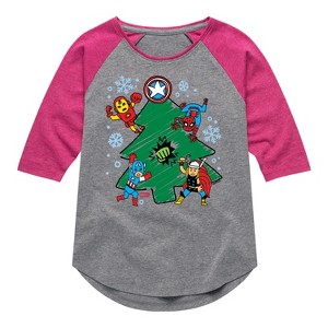Girls' - Marvel - Christmas Sketch Shirt Tail Raglan Graphic T-shirt - 1 of 3