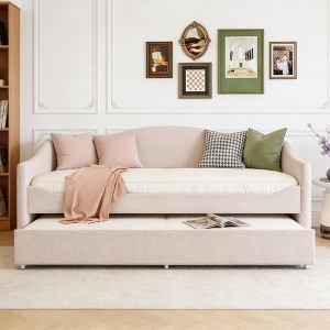 Luxystar Twin Size Teddy Fleece Upholstered Daybed with LED Light and Trundle - 1 of 4