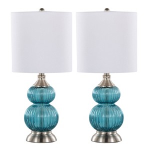LumiSource (Set of 2) Belle 20" Contemporary Glass Accent Lamps Sapphire Blue Glass Brushed Nickel and White Linen Shade from Grandview Gallery - 1 of 4