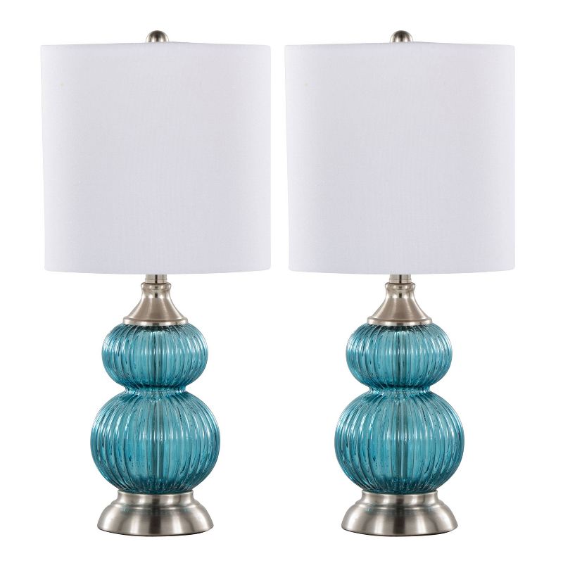 LumiSource (Set of 2) Belle 20&#34; Contemporary Glass Accent Lamps Sapphire Blue Glass Brushed Nickel and White Linen Shade from Grandview Gallery, 1 of 8