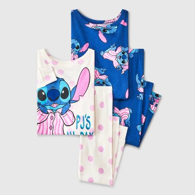 Image of Toddler Girls' 4pc Snug Fit Disney Stitch Cotton Pajama Set - White 12M